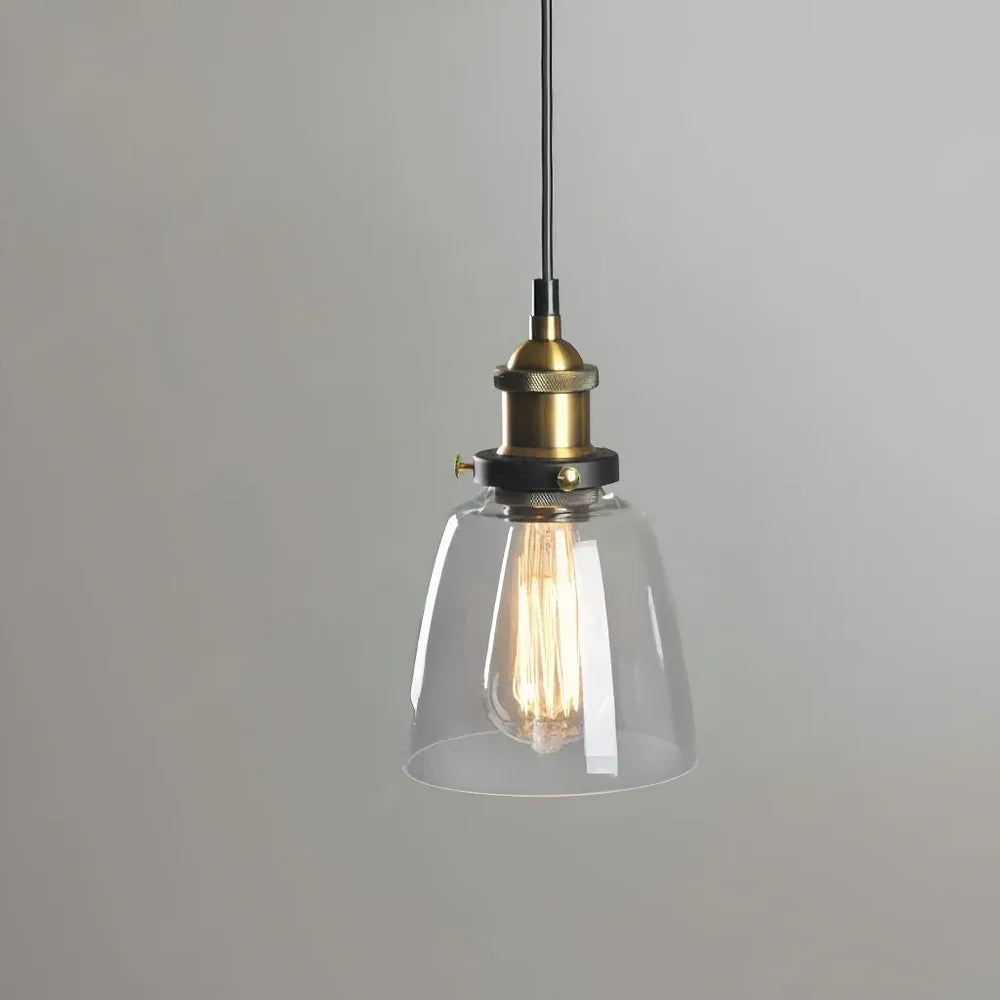 Lampadario a sospensione in vetro e ottone contemporaneo per sala da pranzo