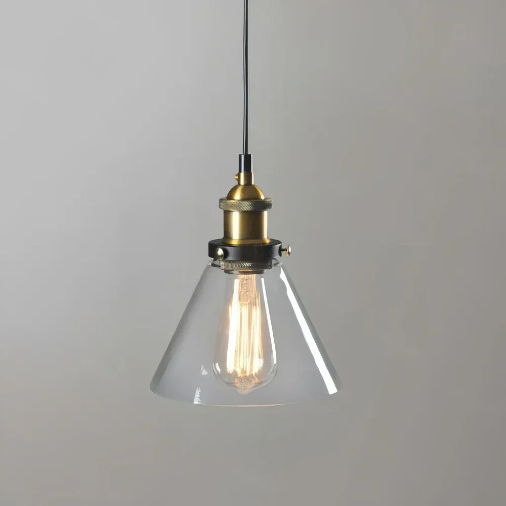Lampadario a sospensione in vetro e ottone contemporaneo per sala da pranzo