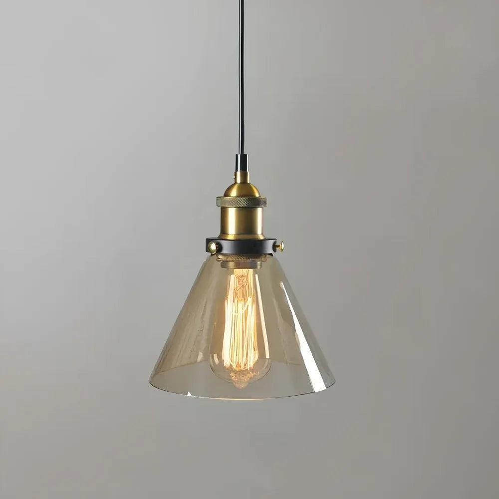 Lampadario a sospensione in vetro e ottone contemporaneo per sala da pranzo