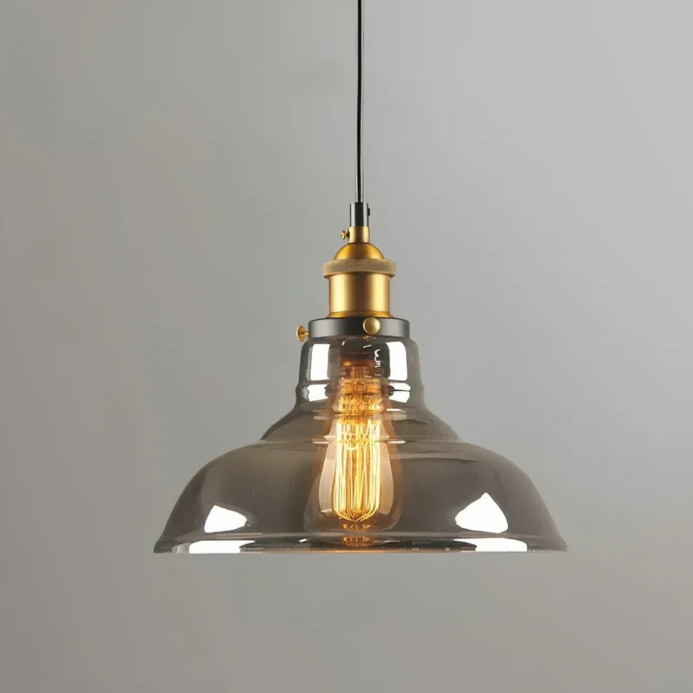 Lampadario a sospensione in vetro e ottone contemporaneo per sala da pranzo
