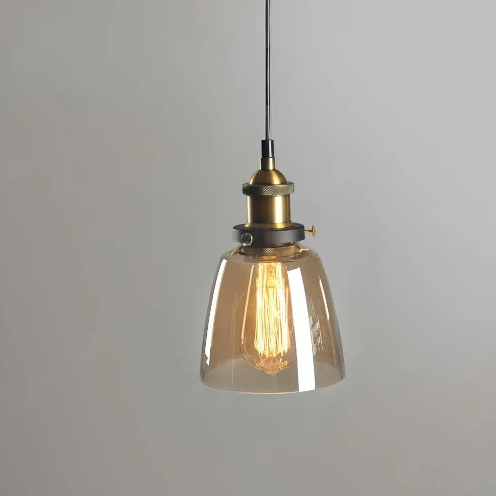 Lampadario a sospensione in vetro e ottone contemporaneo per sala da pranzo