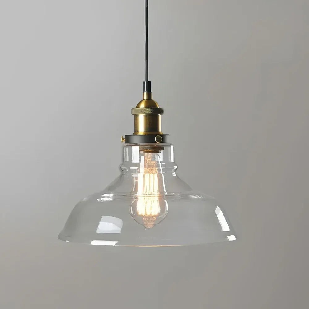 Lampadario a sospensione in vetro e ottone contemporaneo per sala da pranzo