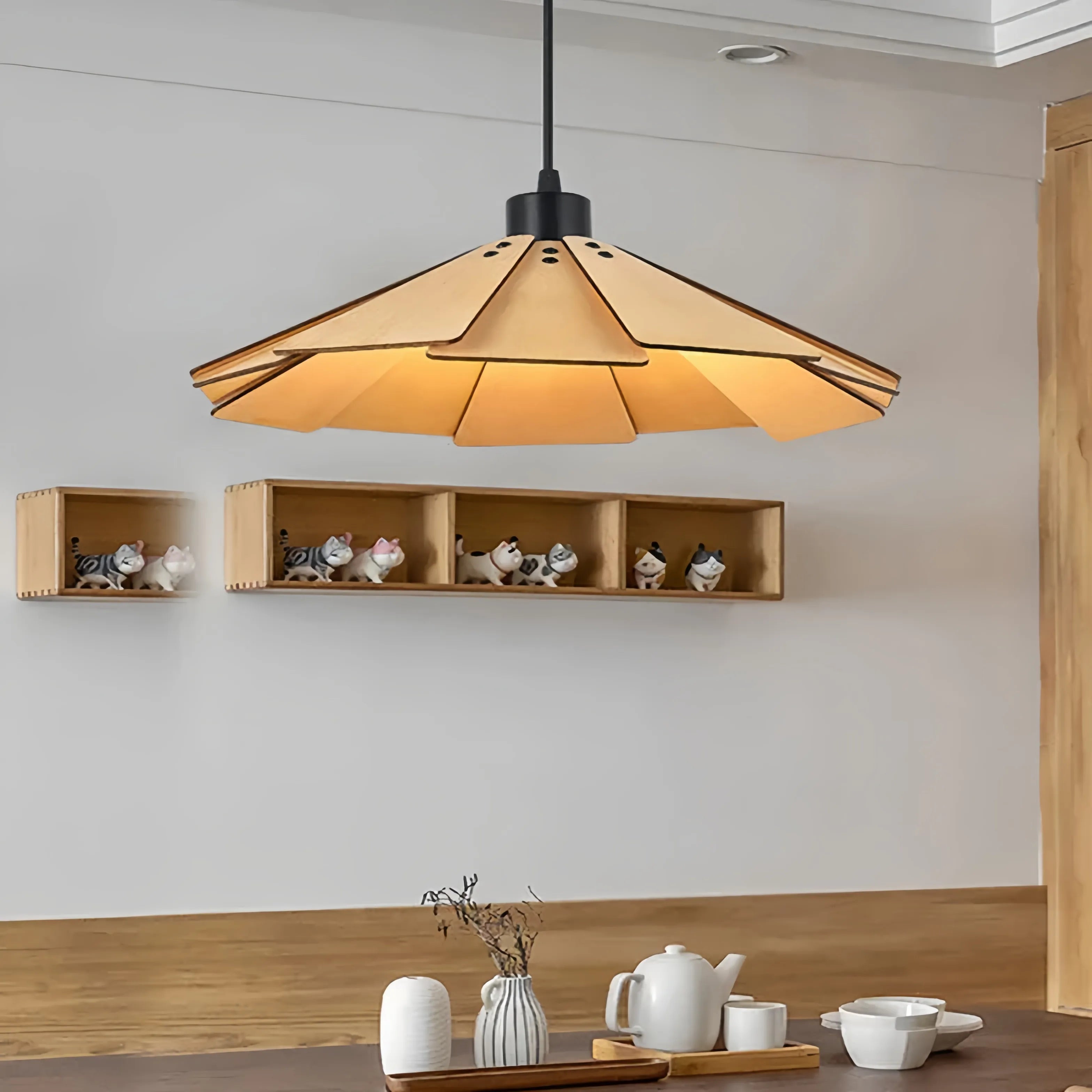 Lampada a sospensione stile nordico dimmerabile a petali effetto legno per sala pranzo
