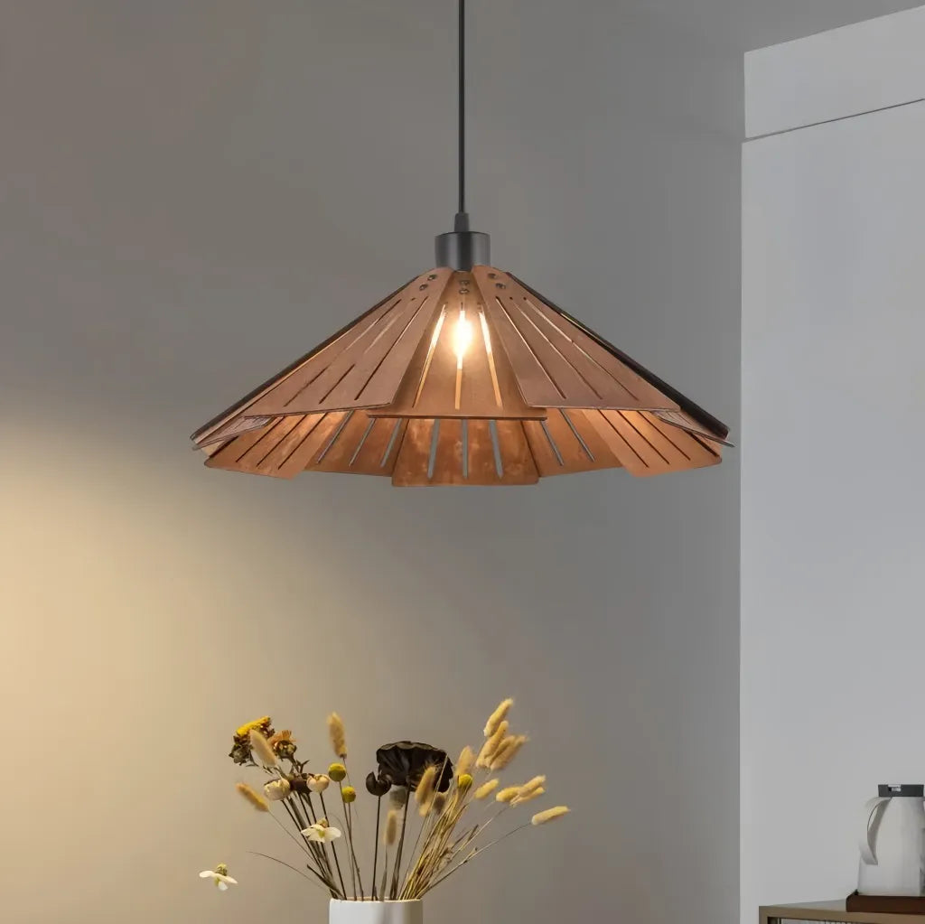 Lampada a sospensione stile nordico dimmerabile a petali effetto legno per sala pranzo