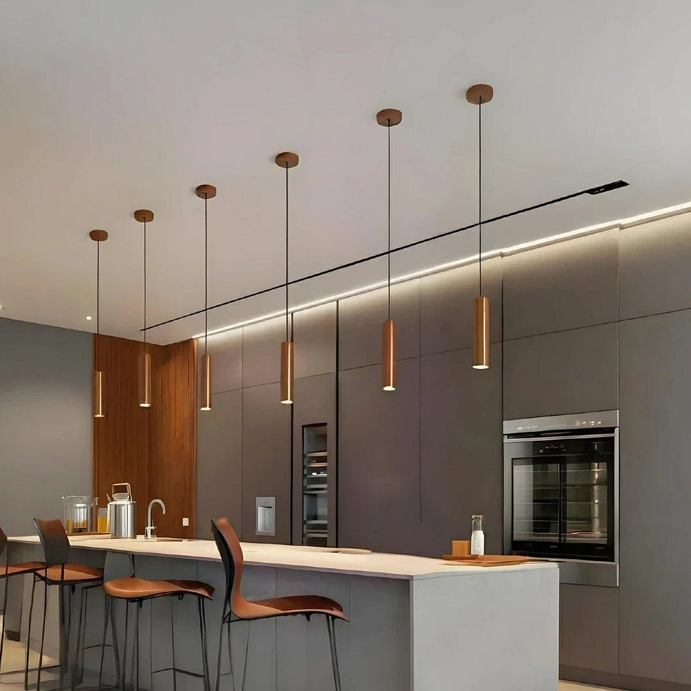 Lampadario a sospensione cilindrico in legno minimalista LED altezza 30 cm per sala da pranzo