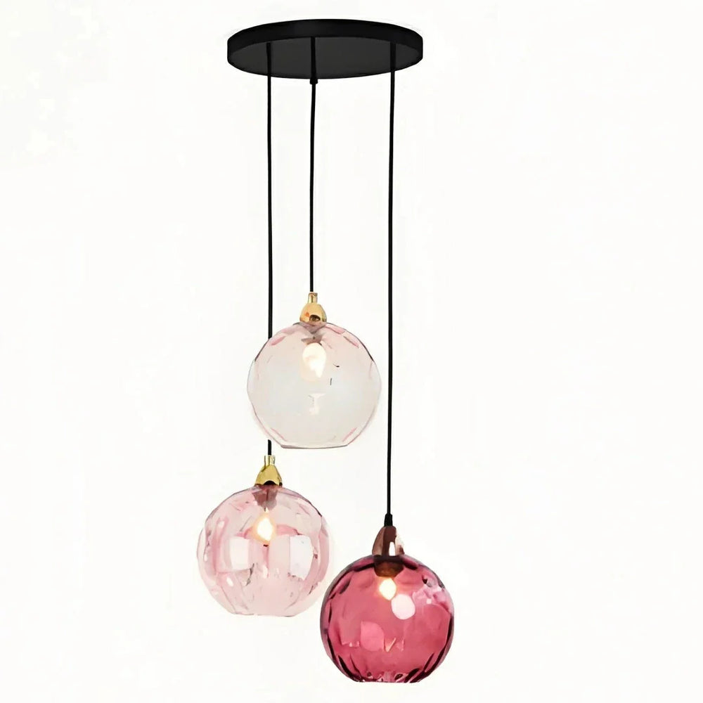 Lampadario in vetro colorato moderno a 3 sfere per sala da pranzo