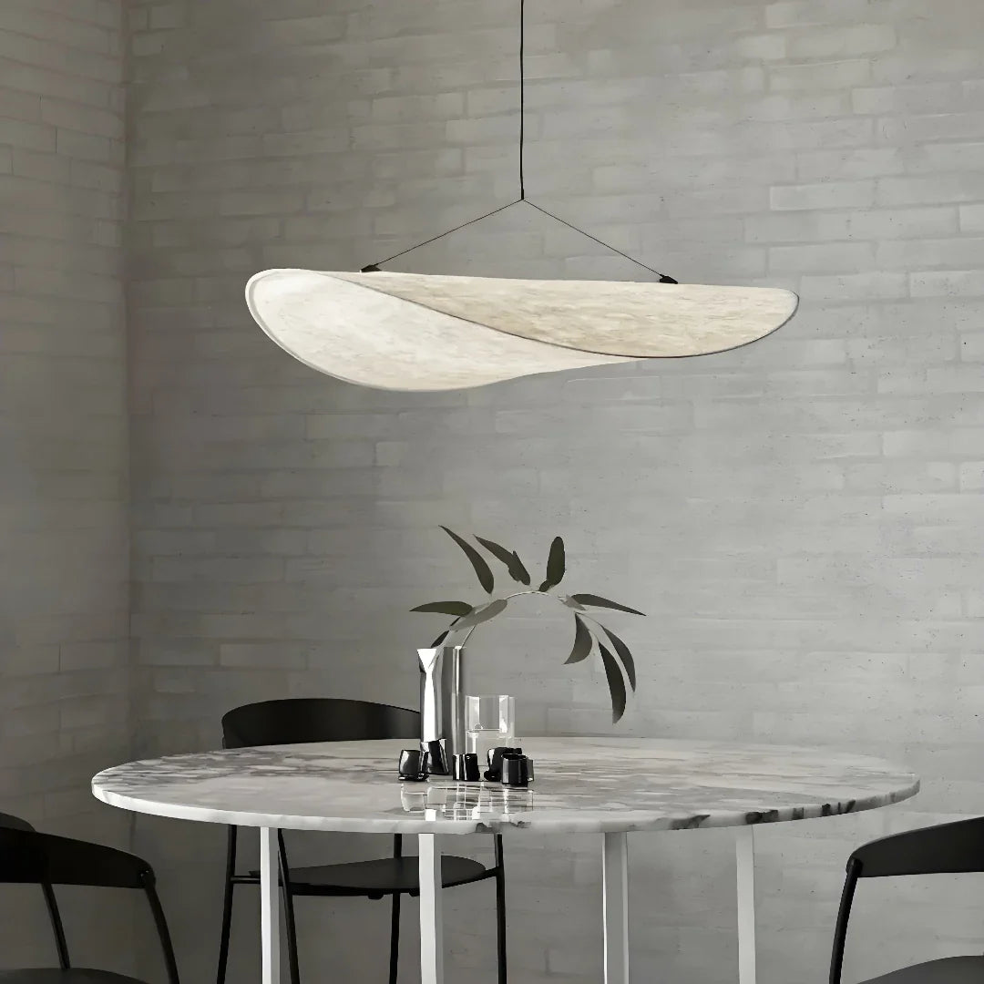 Lampadario a sospensione in tessuto tecnico stile wabi sabi bianco per sala da pranzo