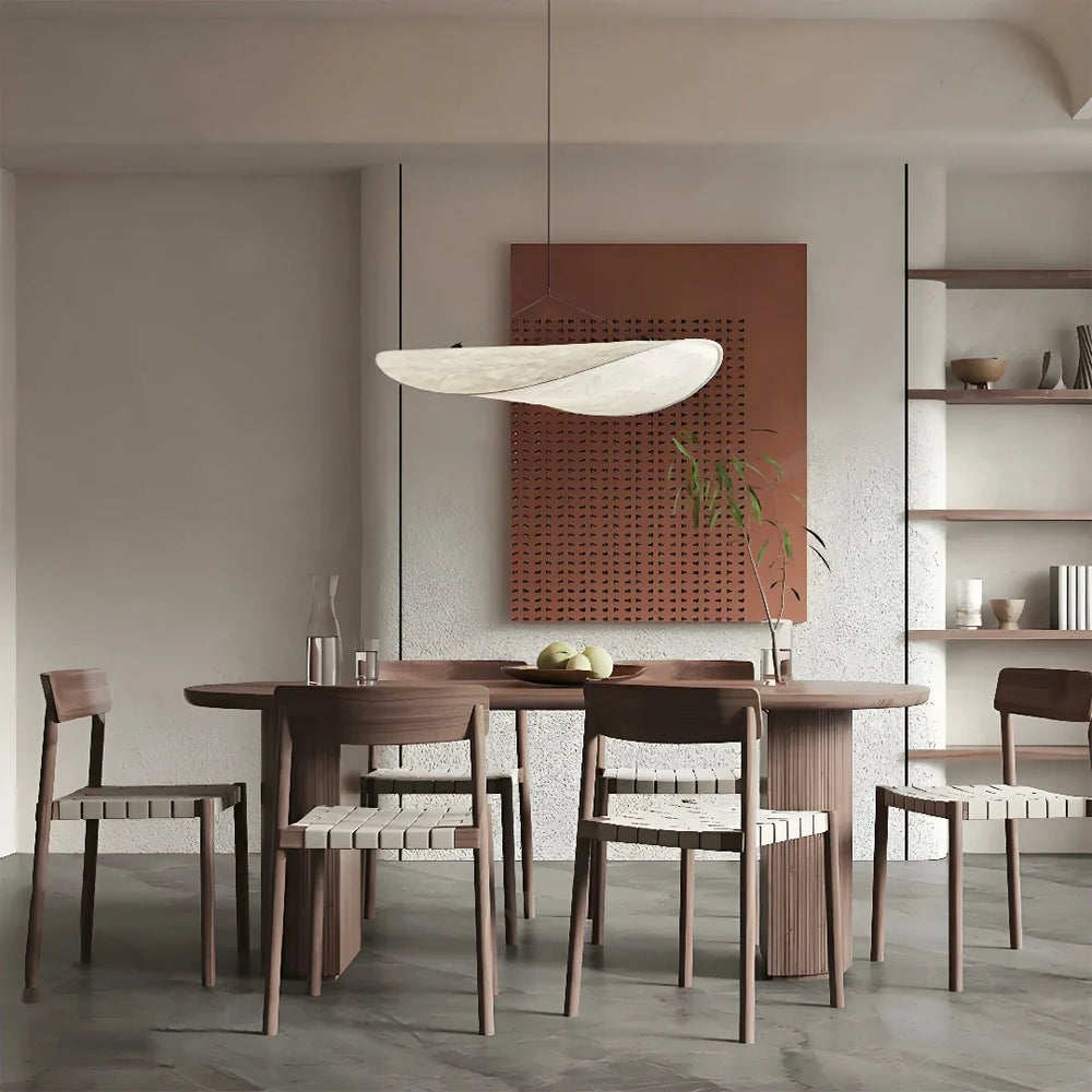 Lampadario a sospensione in tessuto tecnico stile wabi sabi bianco per sala da pranzo