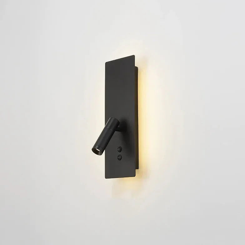 Applique moderna rettangolare con faretto orientabile per camera da letto e luce d’atmosfera integrata