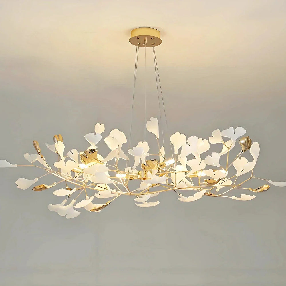 Lampadario di design moderno con foglie di ginkgo opaline per soggiorno