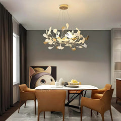 Lampadario di design moderno con foglie di ginkgo opaline per soggiorno