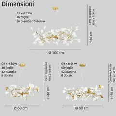 Lampadario di design moderno con foglie di ginkgo opaline per soggiorno