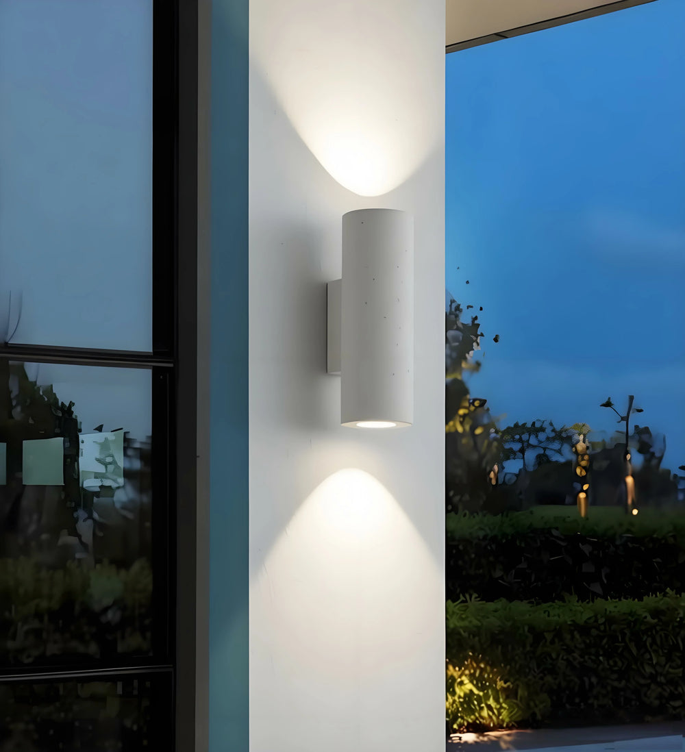 Applique da esterno cilindrica in cemento con LED Up & Down stile moderno Ø8 cm H 25 cm