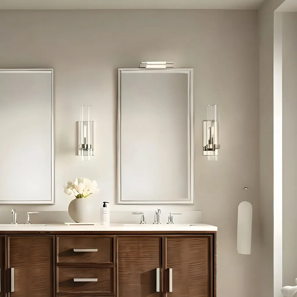 Applique laterale contemporanea per specchio bagno in vetro trasparente cilindrico