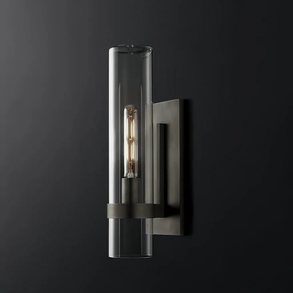 Applique laterale contemporanea per specchio bagno in vetro trasparente cilindrico