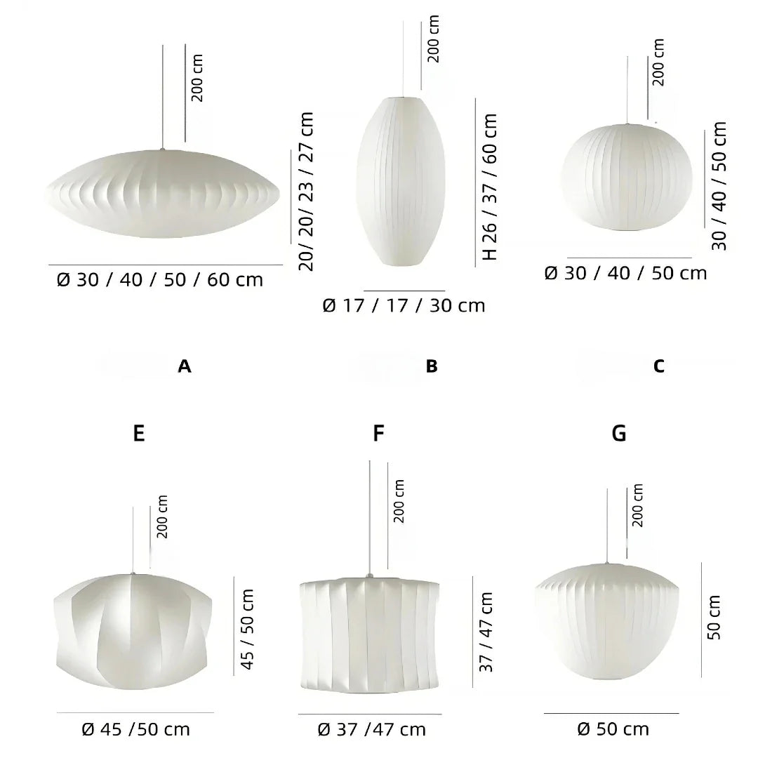 Lampadario a sospensione in tessuto bianco dal design giapponese ispirato alle lanterne per il soggiorno