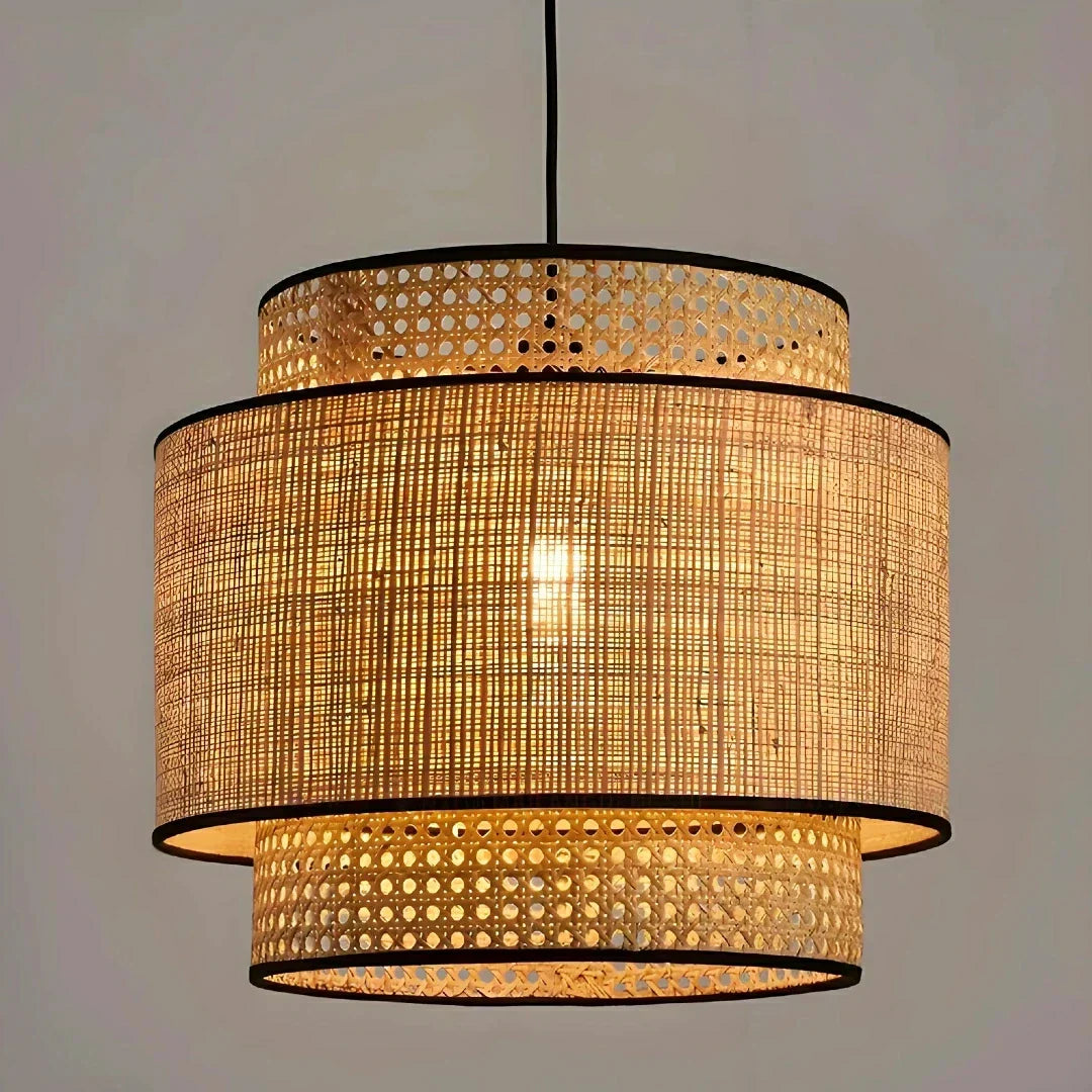 Lampadario in bambù a sospensione nordico cilindrico per sala da pranzo