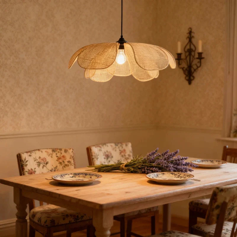 Lampadario in rattan a LED in stile nordico a sospensione per sala da pranzo