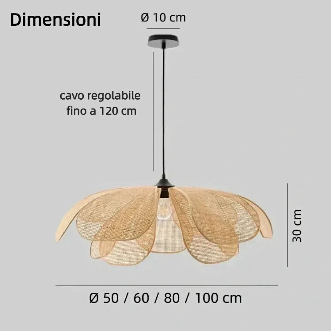 Lampadario in rattan a LED in stile nordico a sospensione per sala da pranzo