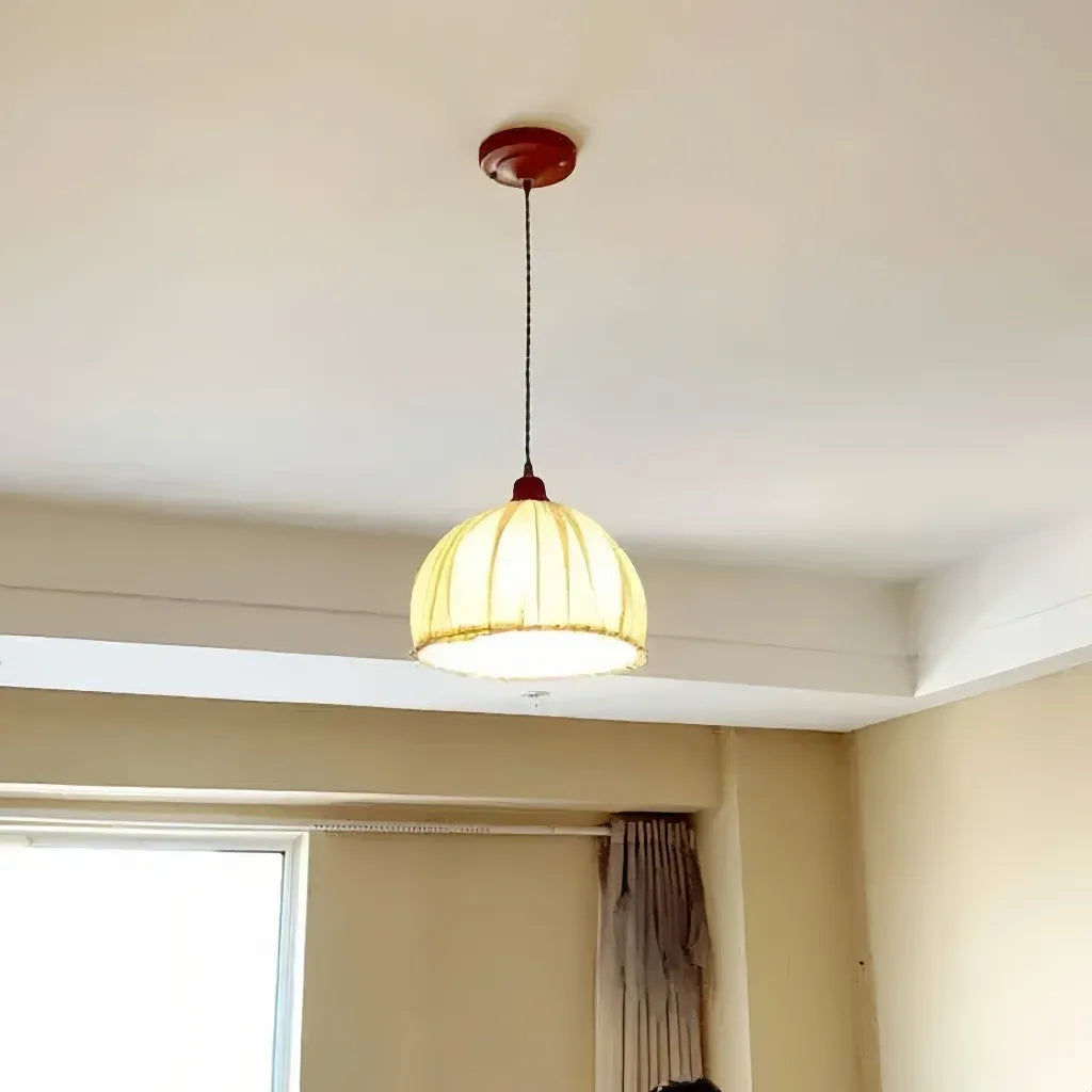 Lampada a sospensione a cupola in tessuto drappeggiato dimmerabile per sala pranzo