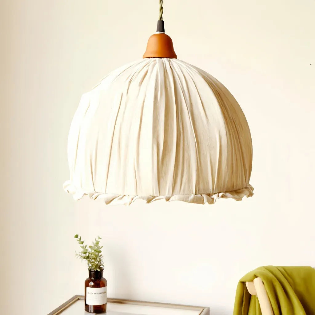 Lampada a sospensione a cupola in tessuto drappeggiato dimmerabile per sala pranzo