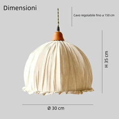 Lampada a sospensione a cupola in tessuto drappeggiato dimmerabile per sala pranzo