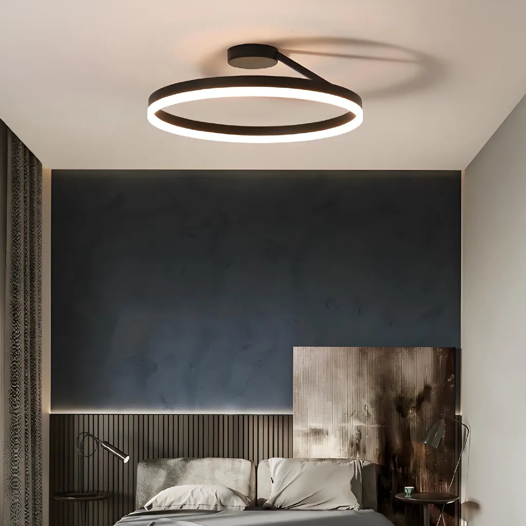 Plafoniera cerchio LED moderna con anello luminoso singolo dimmerabile per camera da letto