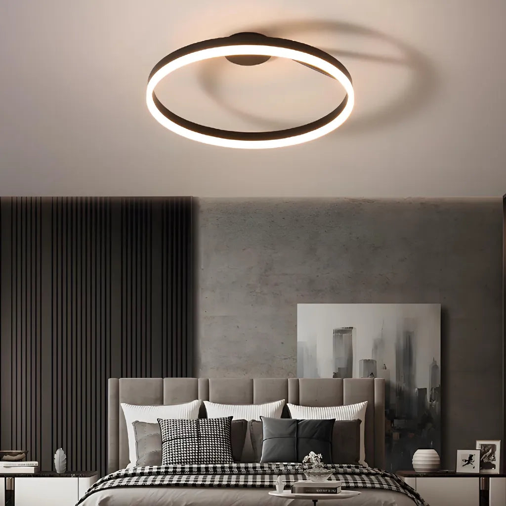 Plafoniera cerchio LED moderna con anello luminoso singolo dimmerabile per camera da letto