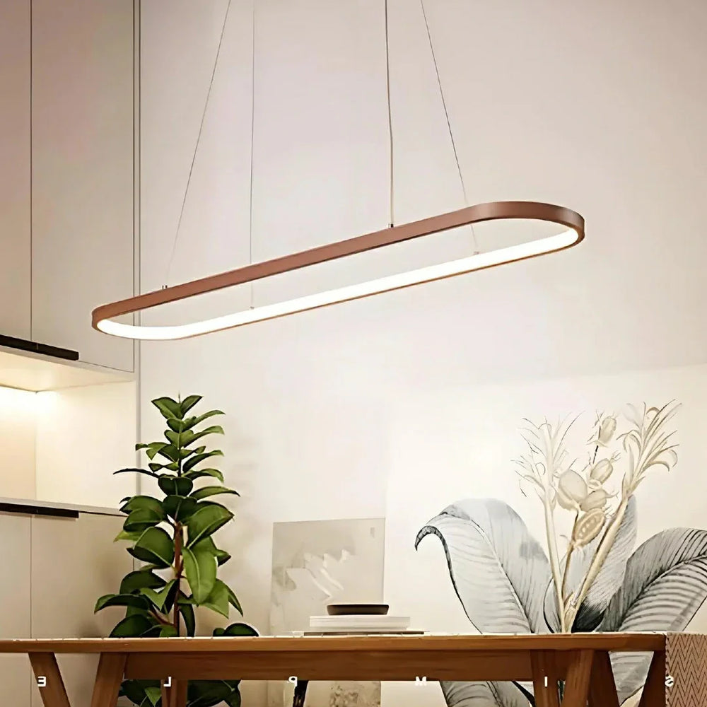 Lampadario ovale a sospensione in legno LED dimmerabile per sala da pranzo