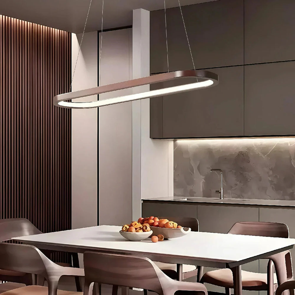 Lampadario ovale a sospensione in legno LED dimmerabile per sala da pranzo