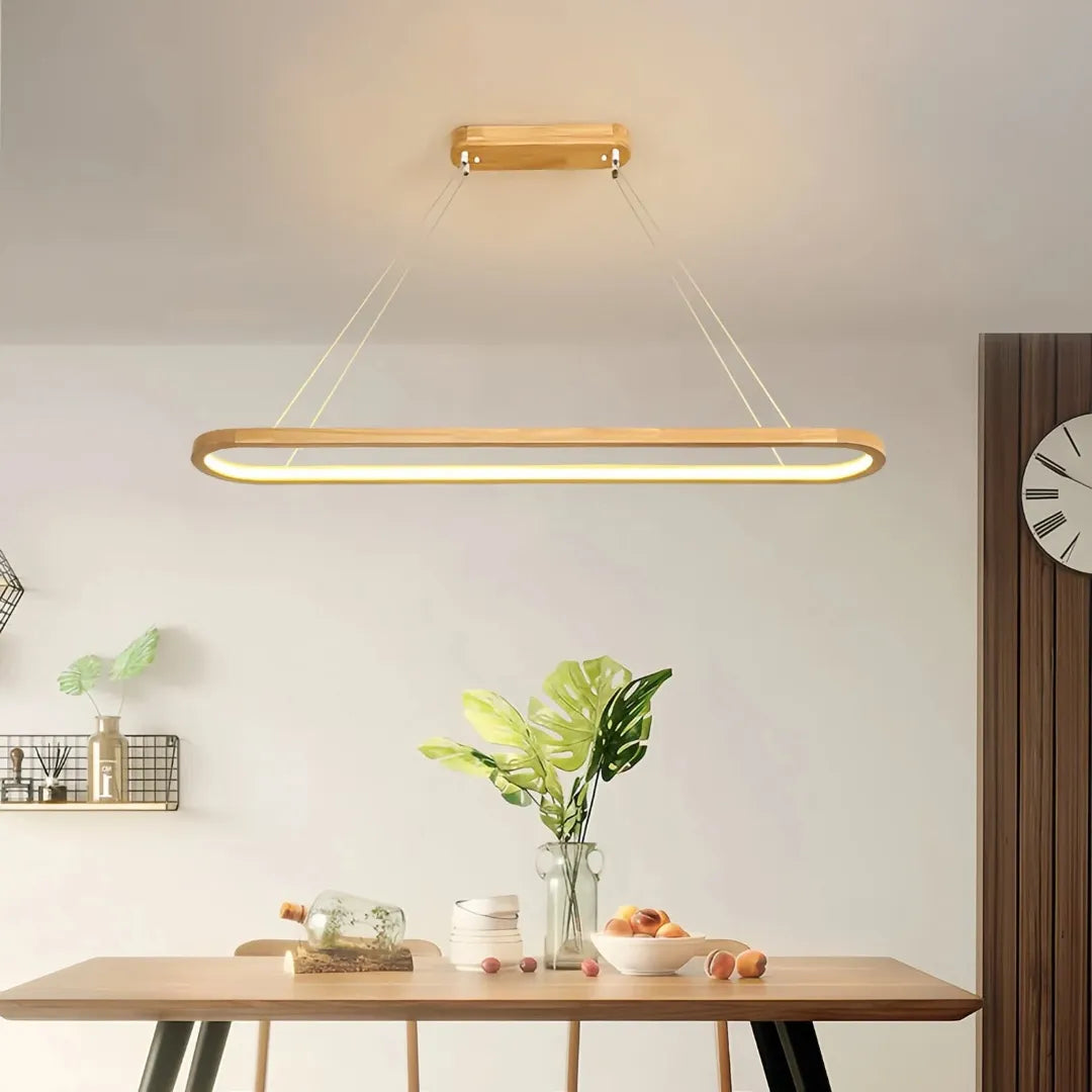 Lampadario ovale a sospensione in legno LED dimmerabile per sala da pranzo