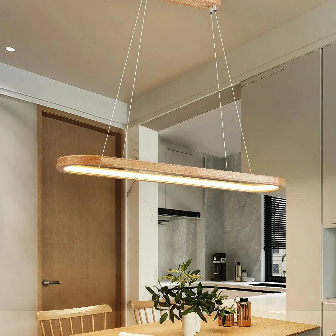 Lampadario ovale a sospensione in legno LED dimmerabile per sala da pranzo