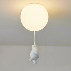 Plafoniera LED per cameretta con sfera bianca e orsetto decorativo