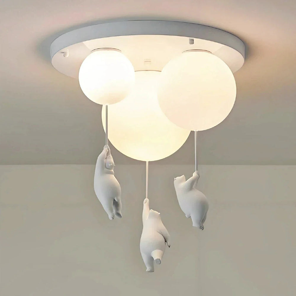 Plafoniera LED per cameretta con sfera bianca e orsetto decorativo