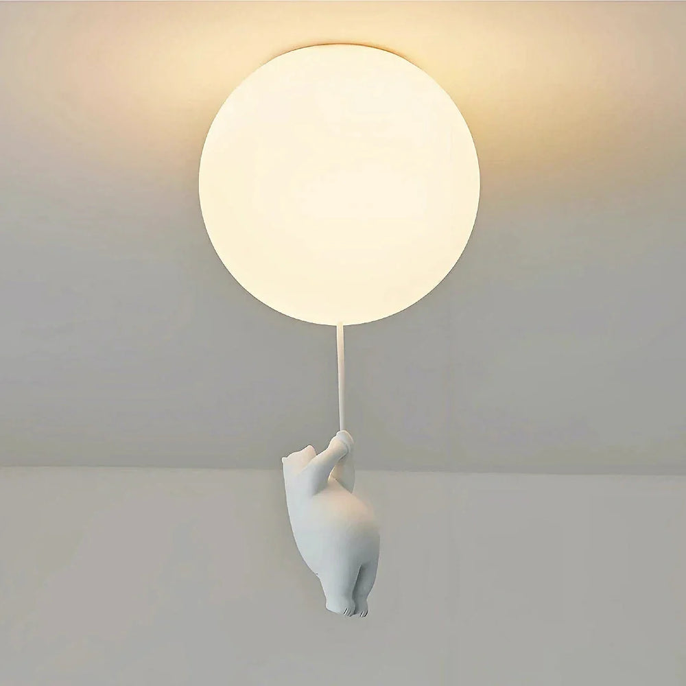 Plafoniera LED per cameretta con sfera bianca e orsetto decorativo