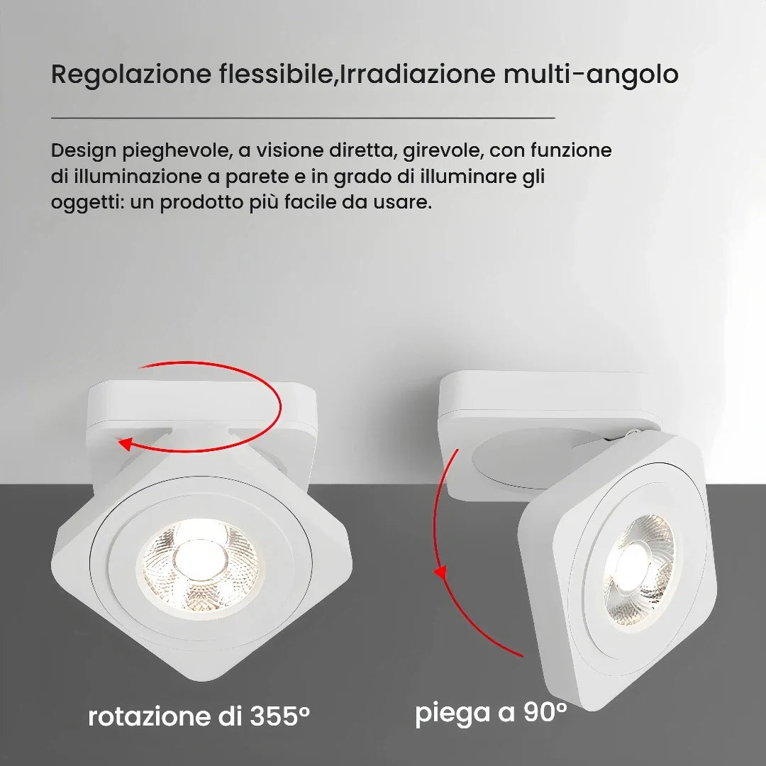 Faretto LED orientabile da soffitto dimmerabile quadrato minimal per soggiorno