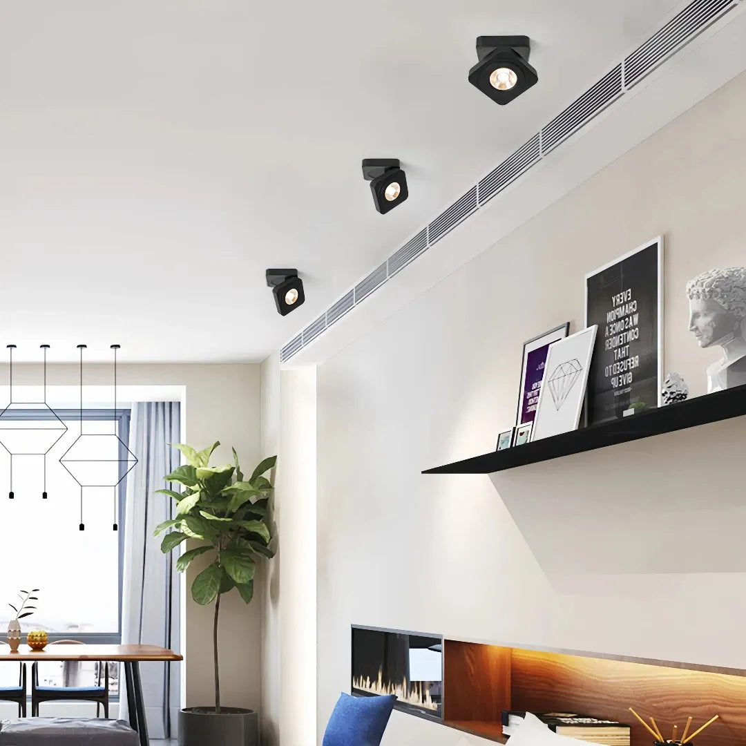 Faretto LED orientabile da soffitto dimmerabile quadrato minimal per soggiorno