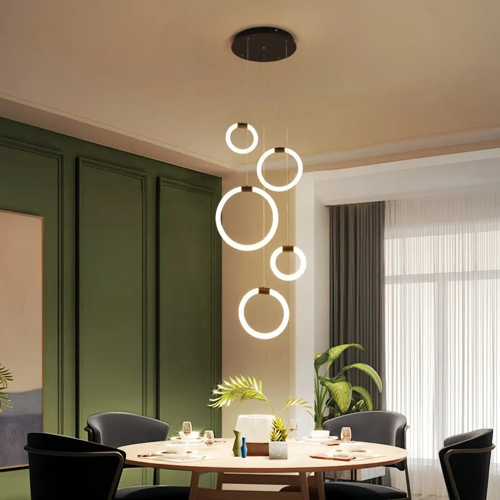 Lampadario moderno per scale ad anelli LED dimmerabile