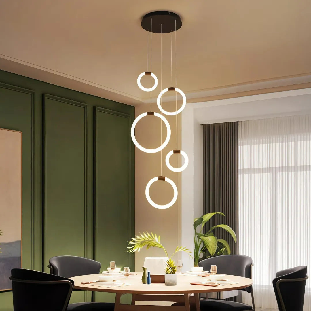 Lampadario moderno per scale ad anelli LED dimmerabile