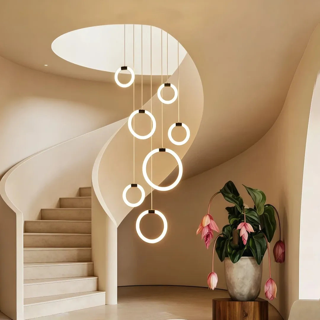 Lampadario moderno per scale ad anelli LED dimmerabile
