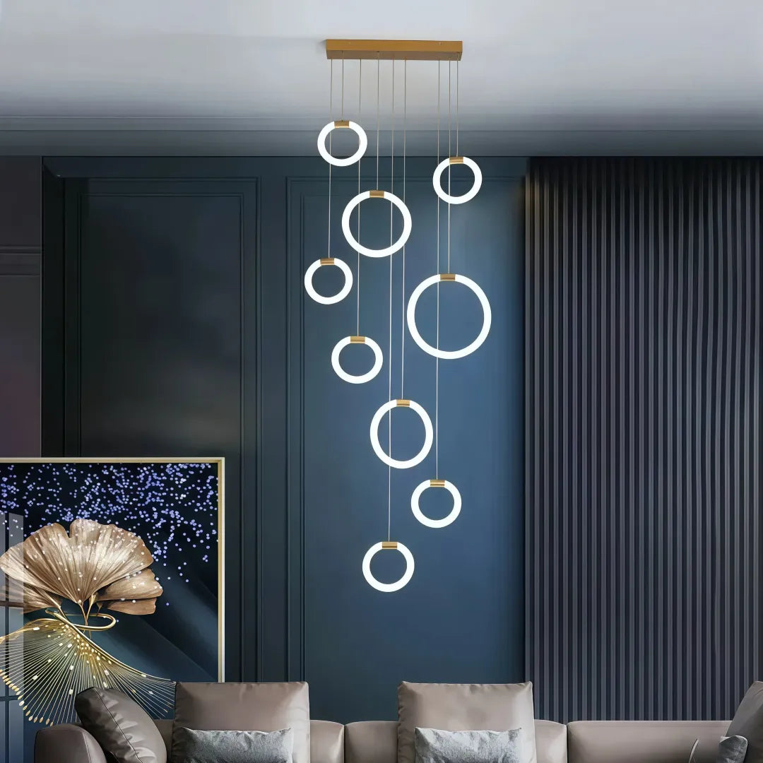 Lampadario moderno per scale ad anelli LED dimmerabile