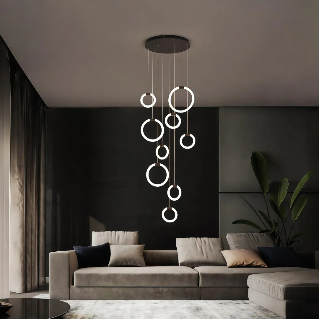 Lampadario moderno per scale ad anelli LED dimmerabile