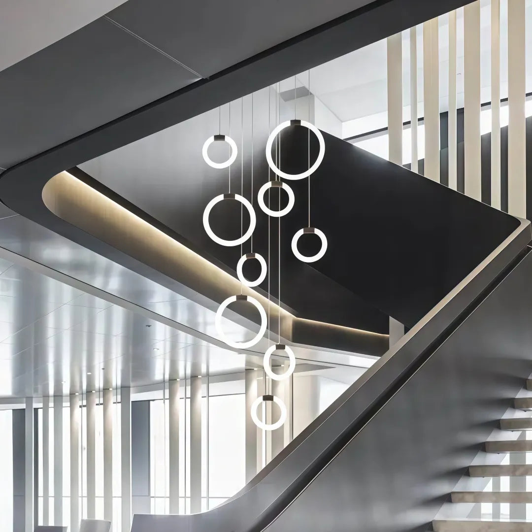 Lampadario moderno per scale ad anelli LED dimmerabile