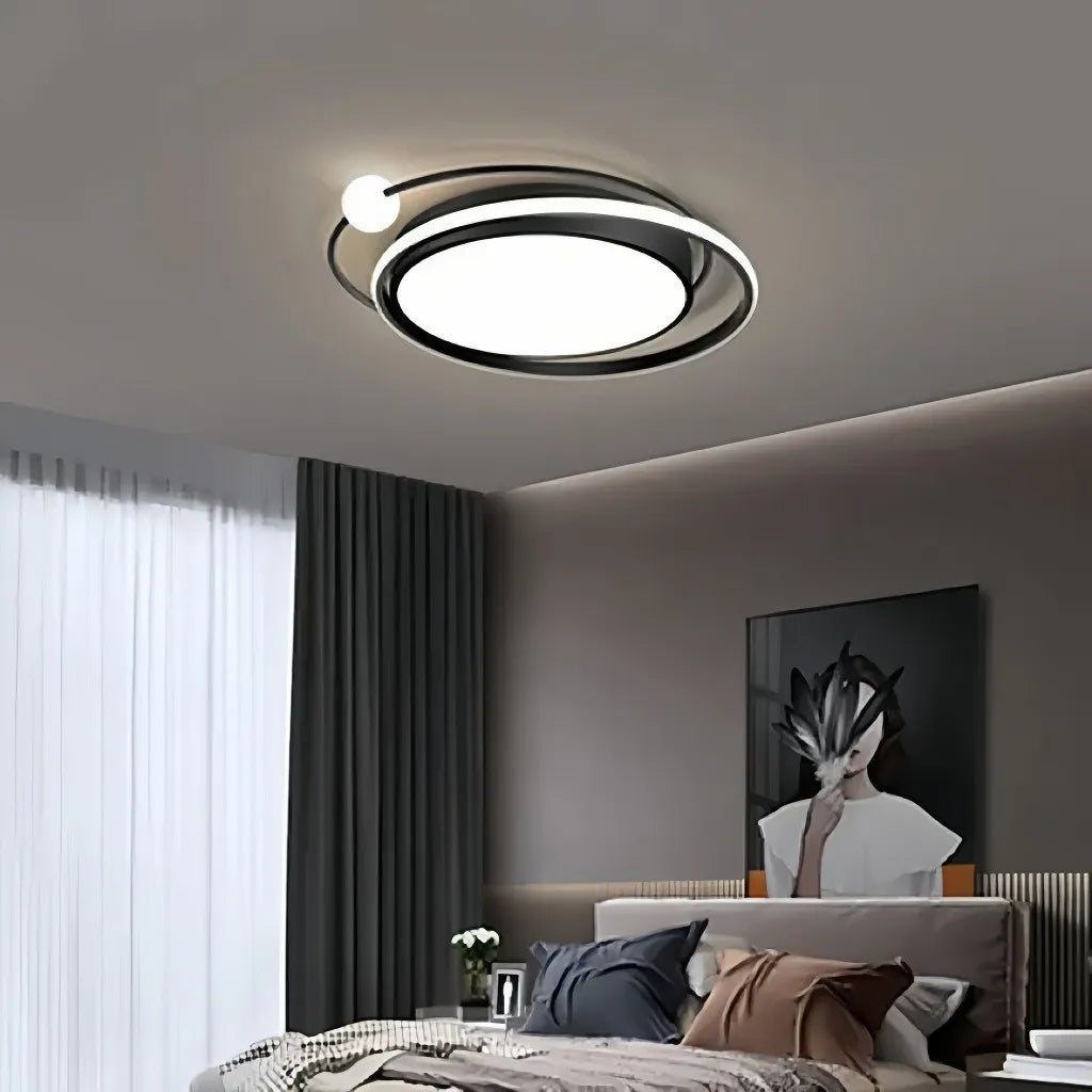 Plafoniera moderna ad anelli LED dal design geometrico dimmerabile per camera da letto