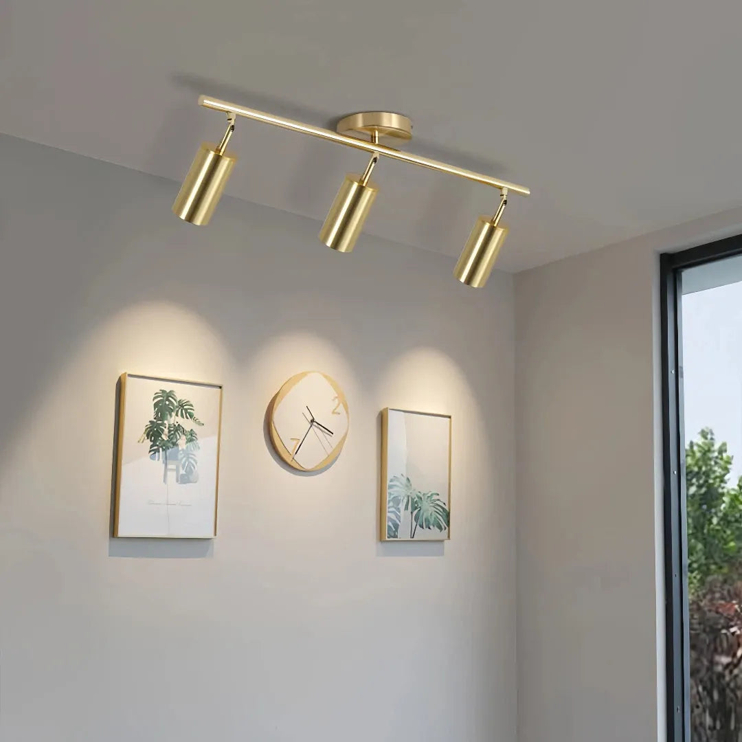 Faretti cilindrici orientabili LED dimmerabili in ottone satinato per ingresso moderno