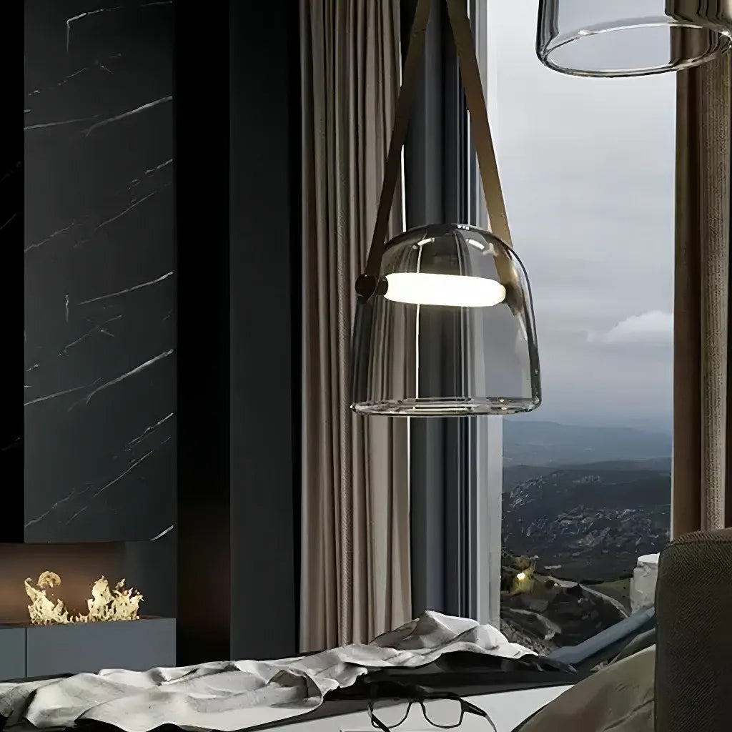 Lampada a sospensione contemporanea per isola cucina in vetro a campana con LED dimmerabile