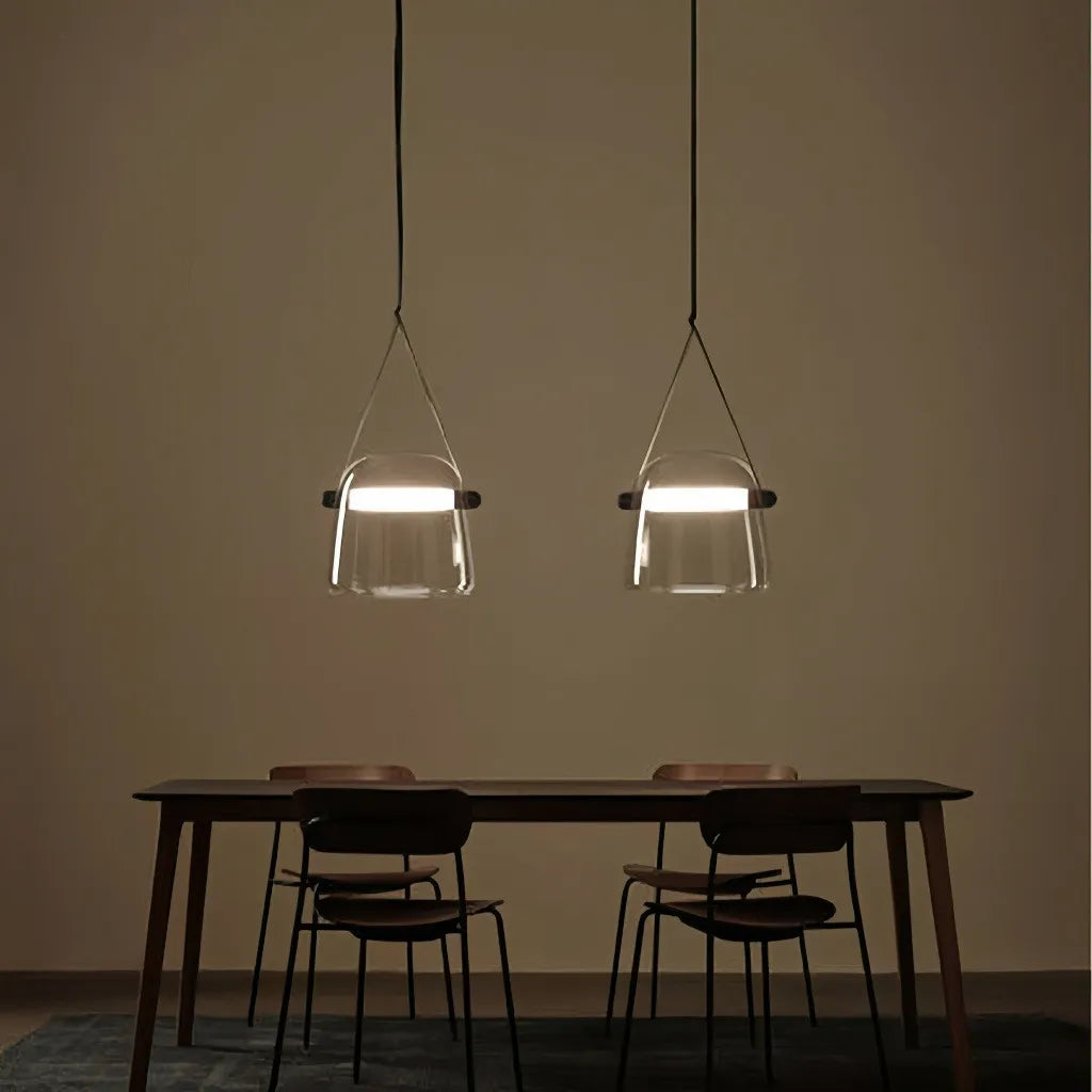 Lampada a sospensione contemporanea per isola cucina in vetro a campana con LED dimmerabile