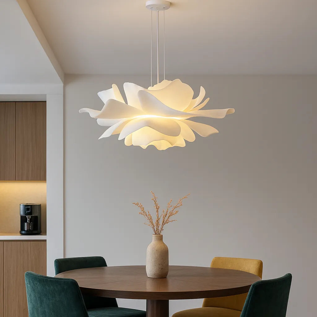 Lampadario fiore di design moderno con altezza regolabile per sala pranzo bianco