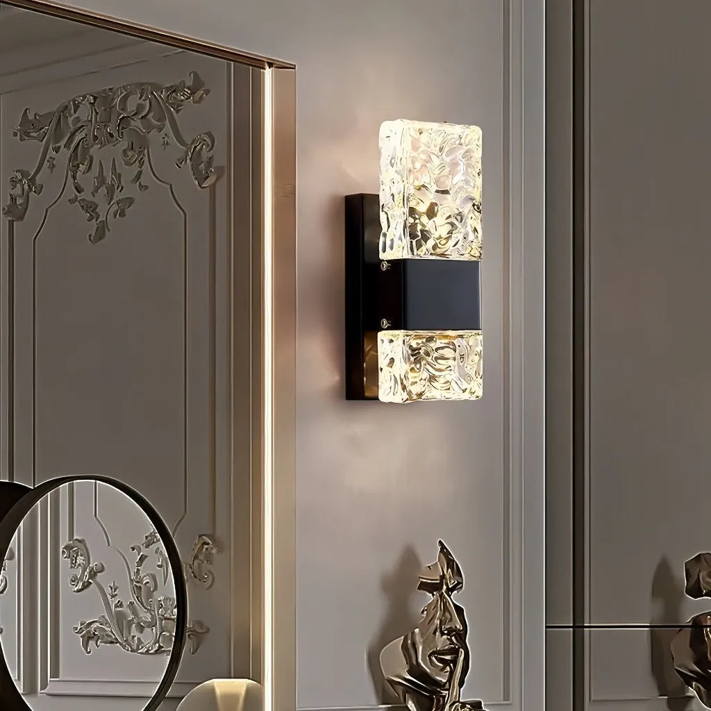 Applique LED in vetro rettangolare dimmerabile dal design elegante per camera da letto