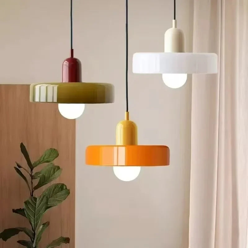 Lampadario stile Morandi a disco in vetro colorato LED dimmerabile per sala da pranzo